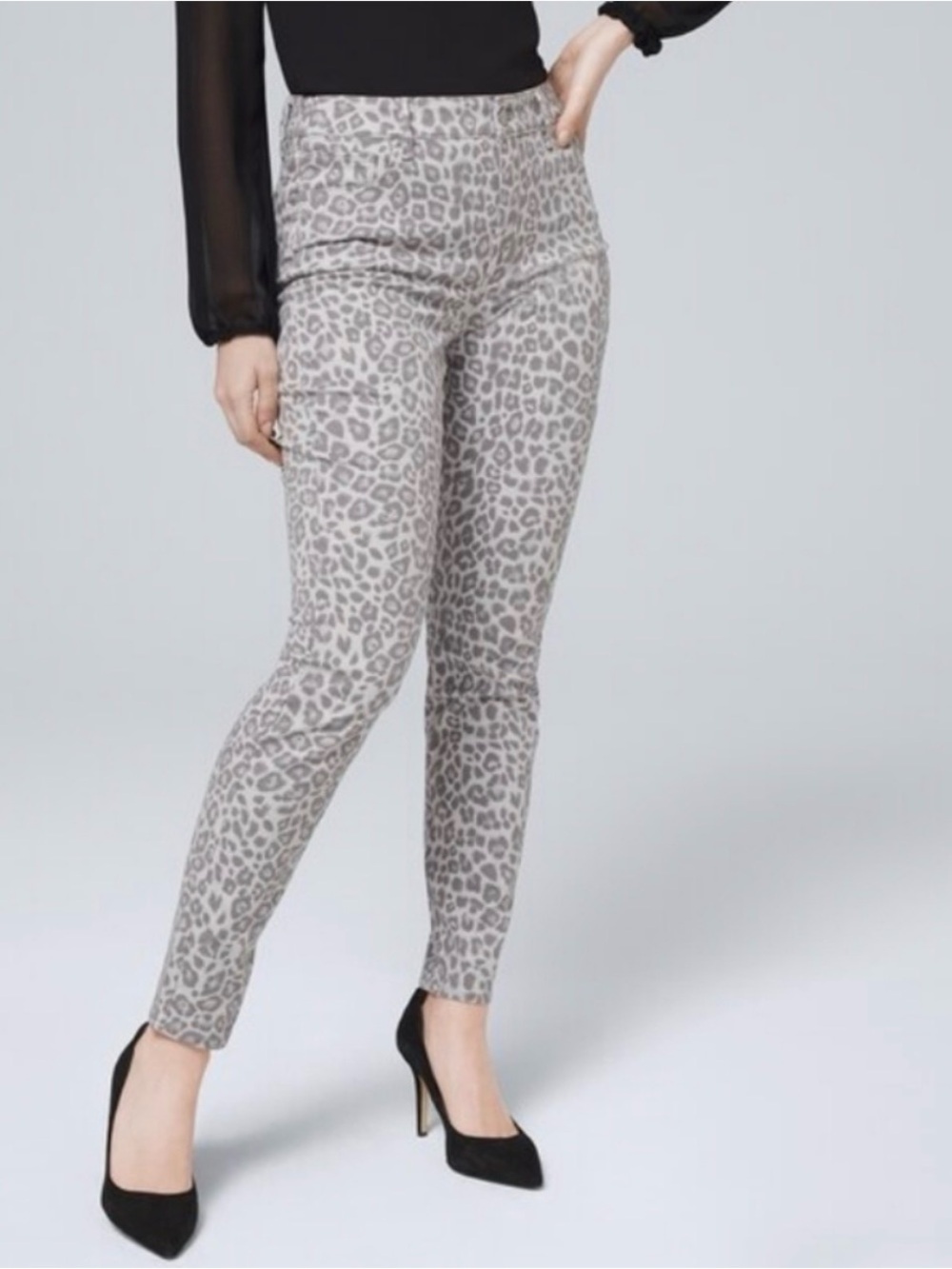 White House Black Market Gray Leopard-Print Skinny Pants